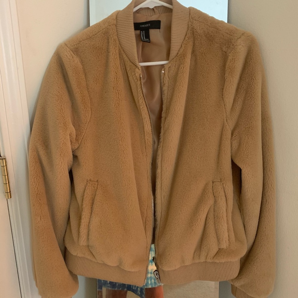Faux fur tan bomber jacket
